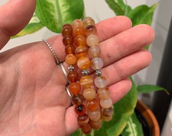 One 4-6mm Carnelian Bracelet with Spacer Bead , Carnelian Jewelry, Round Beaded Bracelet, Stretch Bracelet, Orange Carnelian, Stone Bracelet