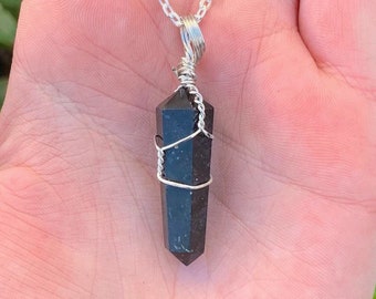 Wire Wrapped Black Tourmaline Point Necklace, Terminated Point, Wire Wrap Necklace, Root Chakra, Protection Stone, Black Necklace