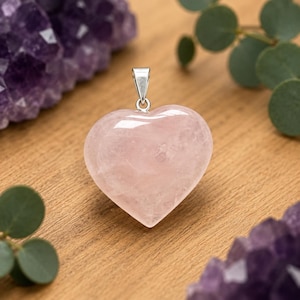 High Grade Rose Quartz Heart Pendant Necklace – Brazilian Crystal for Self-Love, Confidence, Healing Energy, Empowerment & Unique Gift