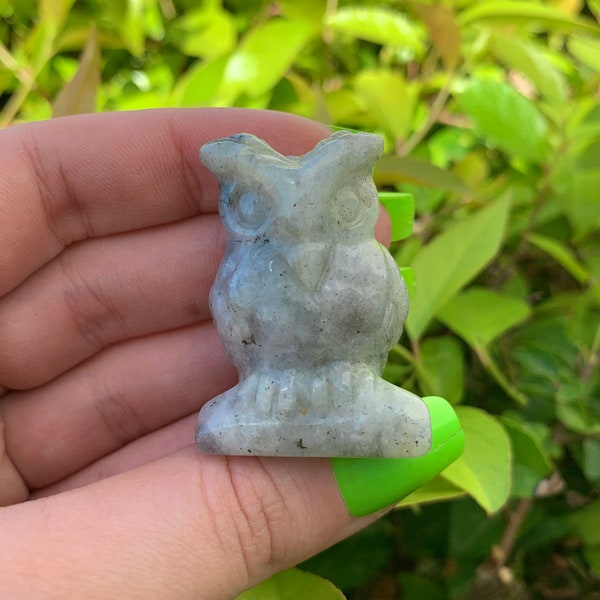 Labradorite Owl Carving, Hand Carved Owl Stone, Crystal Owl Carving, Owl Figurine, Owl Stone, Third Eye Chakra, Wisdom Symbol, Protection