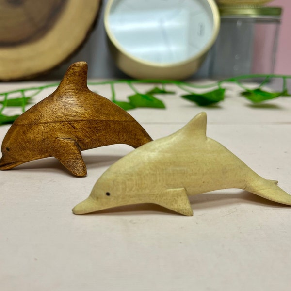 One Teak Wood Dolphin Carving (2 Colors Available), Hand Carved Wood, Wooden Dolphin, Dolphin Gift, Zen Home Decor, House Warming Gift, MGI