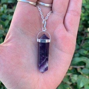 Amethyst Swivel Necklace with Silver Plated Chain, Terminated Point, Crown Chakra, Success Stone, Purple Necklace, Healing