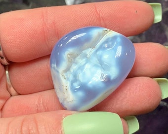 One Blue Lace Agate Tumbled Stone, Blue Lace Agate Pocket Stone, Chalcedony Agate, Crown Chakra, Energy Stone, Meditation Stone