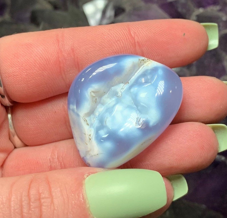 One Blue Lace Agate Tumbled Stone, Blue Lace Agate Pocket Stone, Chalcedony Agate, Crown Chakra, Energy Stone, Meditation Stone image 1