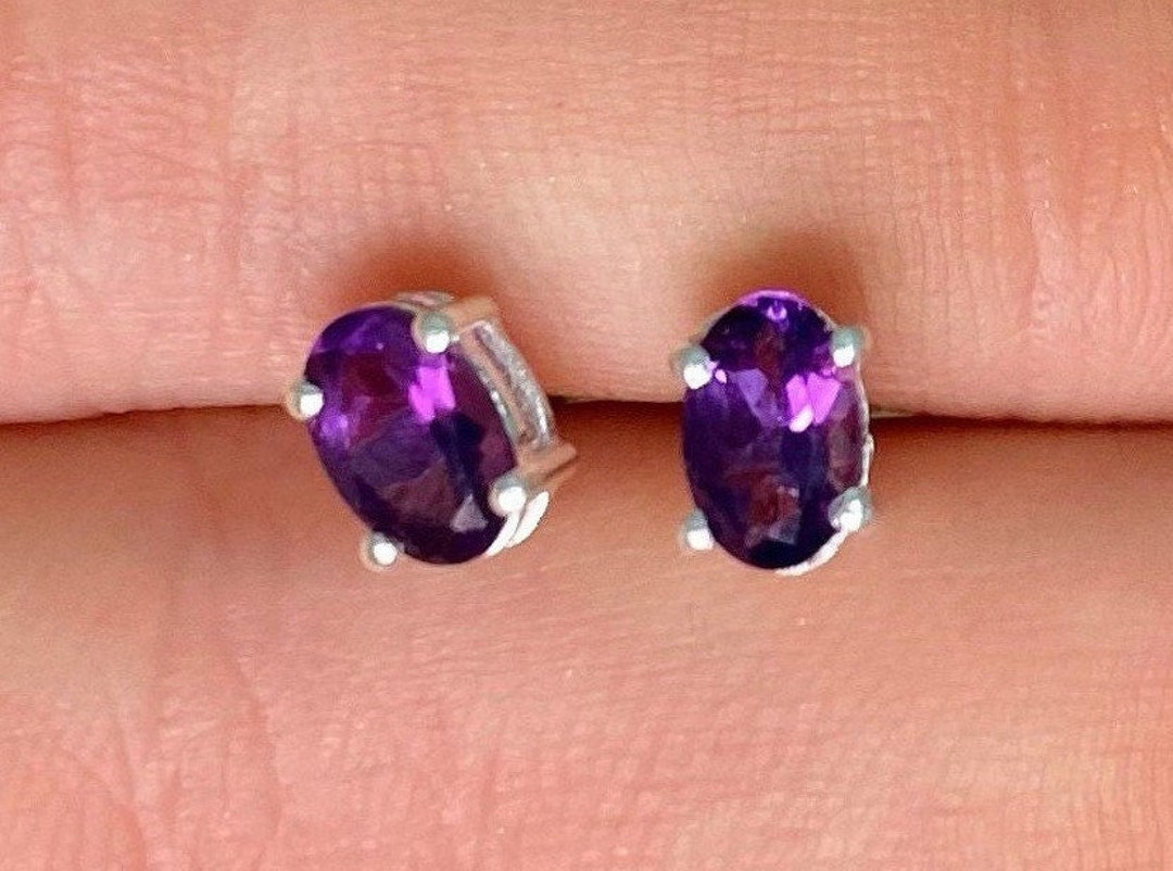 •LUNA• chevron amethyst + faceted amethyst silver earrings