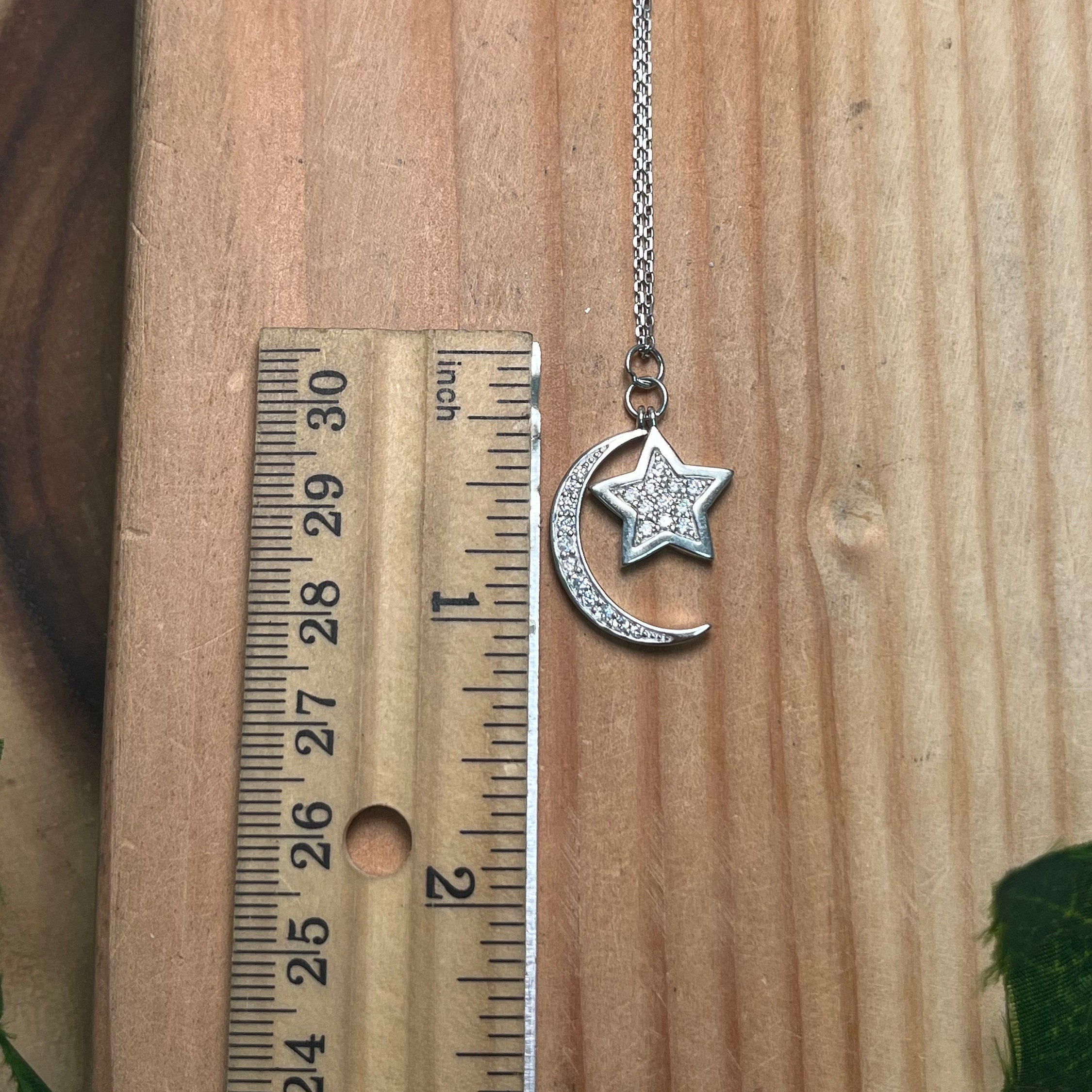 Moon & Star 925 Sterling Silver Pendant Adjustable Chain