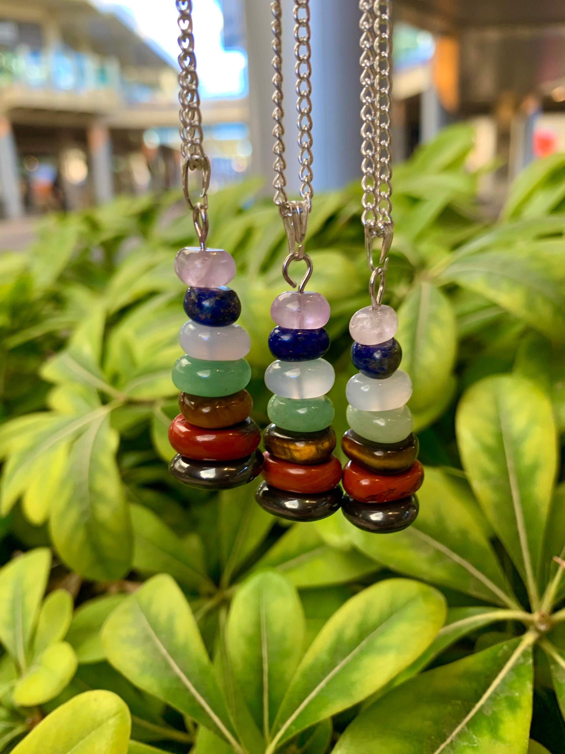 Multi Gemstone Natural Stone Energy w/Rope Chain Necklace