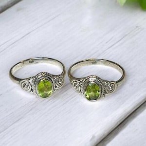 Oval Swirl Peridot Sterling Silver Ring, August Birthstone Ring, Artisan Handmade Peridot Ring, Boho Statement Jewelry Gift for Her