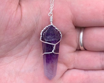 Wire Wrapped Amethyst Point Necklace, Terminated Point, Wire Wrap Necklace, Crown Chakra, Healing Stone, Purple Necklace, Bridesmaids