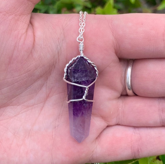 Wire Wrapped Amethyst Point Necklace Terminated Point Wire Wrap Necklace Crown Chakra Healing Stone Purple Necklace Bridesmaids