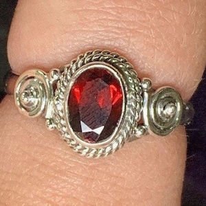 Oval Swirl Garnet Sterling Silver Ring, Genuine Garnet Stackable Ring, 925 Crystal Jewelry, Root Chakra, January Birthstone, ASJ, Red Ring