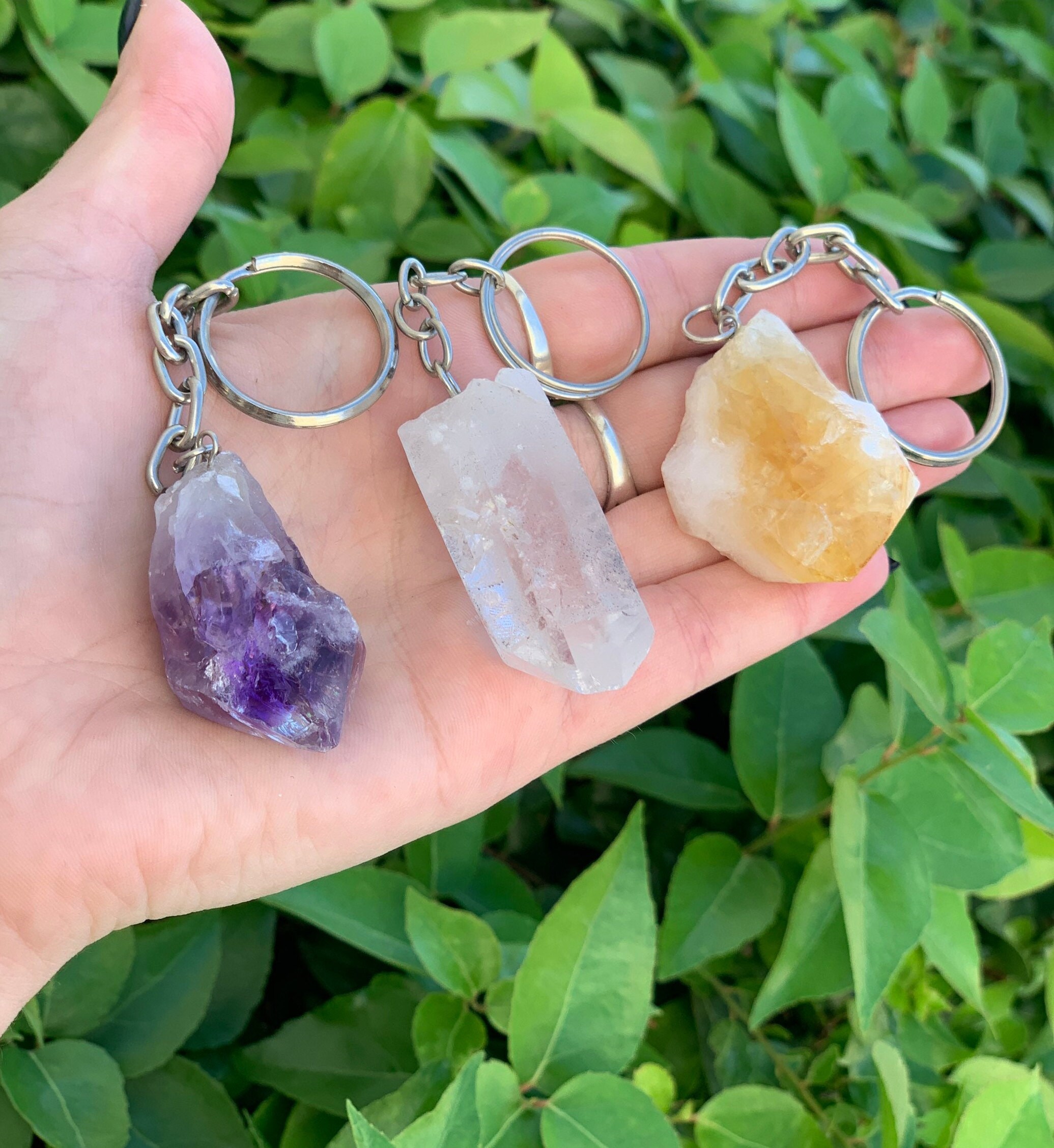 Crystal Keychain – Choose Amethyst, Citrine, Clear Quartz or Onyx