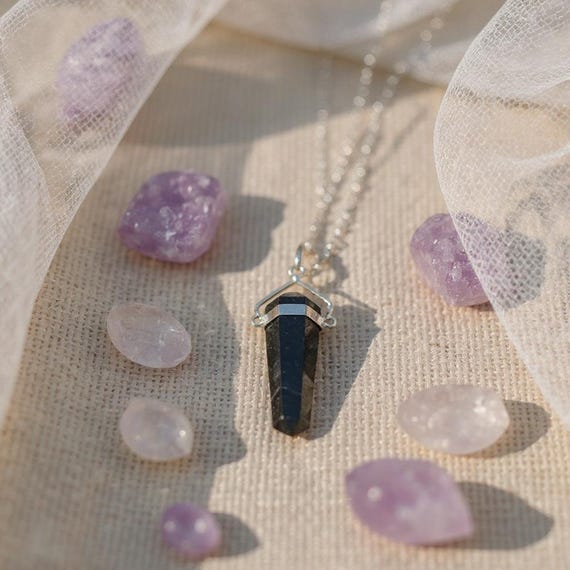 Collier Pendentif Tourmaline Noire à 3 Faces - Protection EMF, Pierre Naturelle, Longueur Réglable 85cm