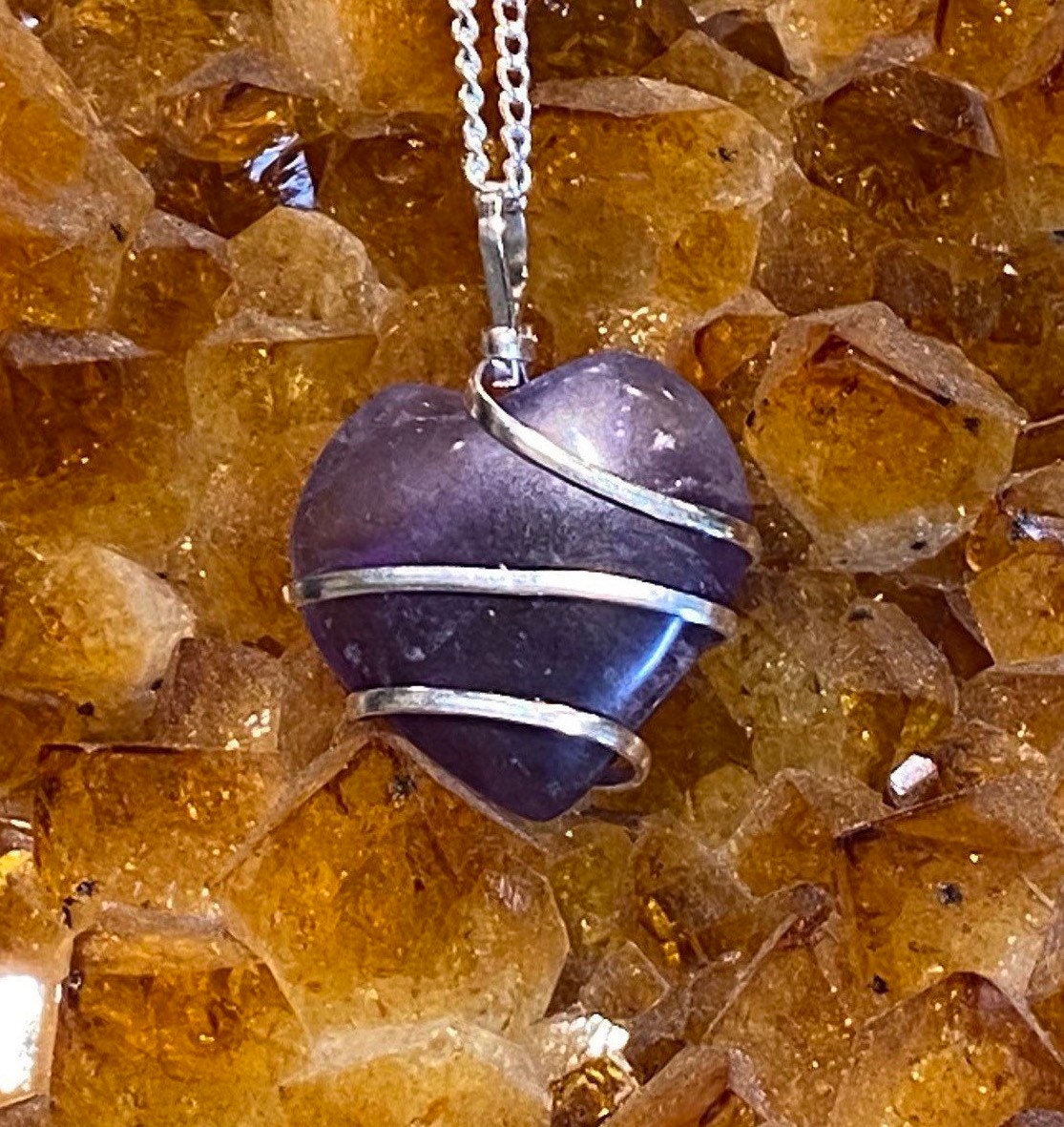 Amethyst Heart Necklace with Plated Chain, Purple Heart Pendant, Purp…
