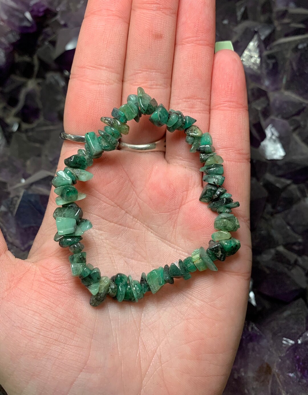 One Emerald Stone Chip Bracelet, Emerald Chip Bracelet, Stone Bracelet