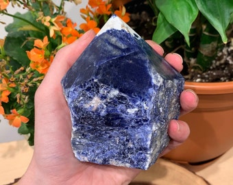 Gorgeous Deep Blue  .317 lbs sodalite  Generator Beautiful High Quality Tower 5.25” tall Polished Standing crystal  SDL2