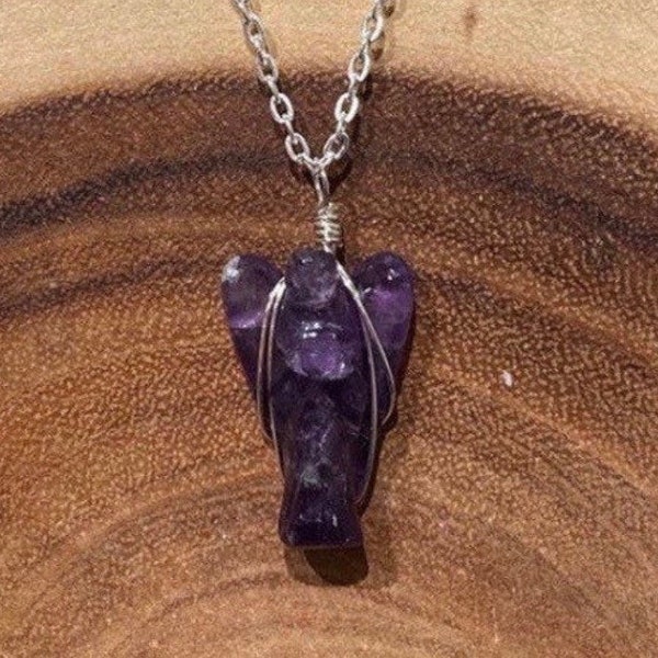 Amethyst Angel Pendant, Amethyst Wire Wrap, Angel Necklace, Amethyst Angel, Prayers, February Birthstone, Grief, Heaven