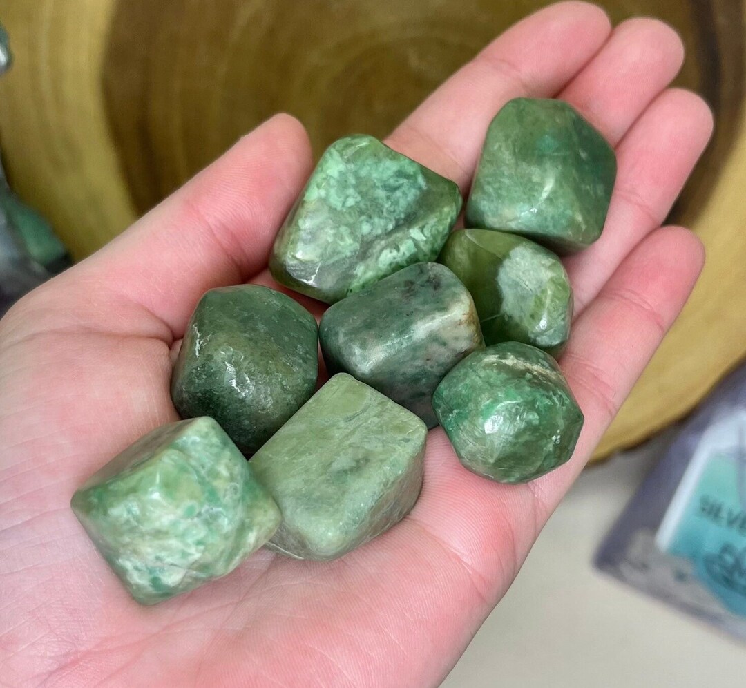 One Afghan Jade Tumbled Stone, Dark Green Jade Pocket Stone, Heart