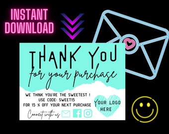 Turquoise BLUE Business Thank You Card Template - Thank You Card Template -Network Marketing Template - Thank You For Your Purchase Template