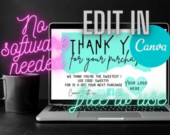 Turquoise BLUE Business Thank You Card Template - Thank You Card Template -Network Marketing Template - Thank You For Your Purchase Template