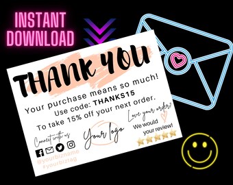 PINK Business Thank You Card Template - Thank You Card Template -Network Marketing Template - Thank You For Your Purchase Template