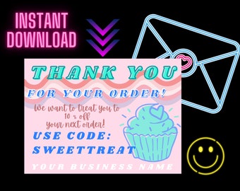 PINK Cupcake Business Thank You Card Template - Thank You Card Template -Network Marketing Template - Thank You For Your Purchase Template