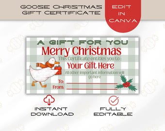 Goose Christmas Gift Certificate Template Printable | Holiday Voucher