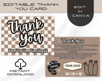 Western Thank You Card Template, Rustic Business Insert (Editable Canva)