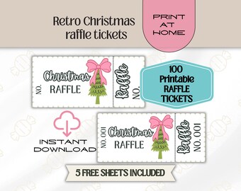 Printable Christmas Raffle Tickets | Retro Holiday Tickets 1–100 | School Fundraiser, Charity Event, Christmas Party, Instant Download