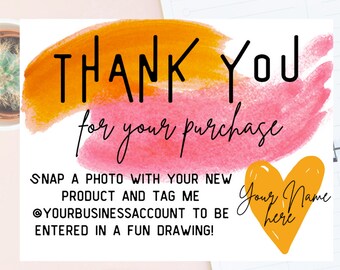 PINK Business Thank You Card Template - Thank You Card Template -Network Marketing Template - Thank You For Your Purchase Template