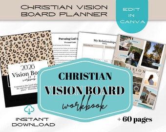 2026 Christian Vision Board Workbook | LEOPARD PRINT Faith Planner | Goal Setting, Scripture Journal, God-Led Life Planner