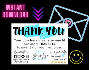 BLUE Business Thank You Card Template - Thank You Card Template -Network Marketing Template - Thank You For Your Purchase Template