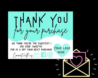 Turquoise BLUE Business Thank You Card Template - Thank You Card Template -Network Marketing Template - Thank You For Your Purchase Template
