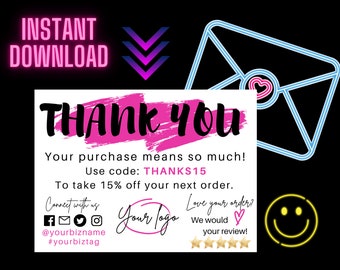 PURPLE Business Thank You Card Template - Thank You Card Template -Network Marketing Template - Thank You For Your Purchase Template