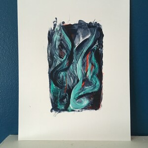 Blue Abstract Monotype Painting Original Art