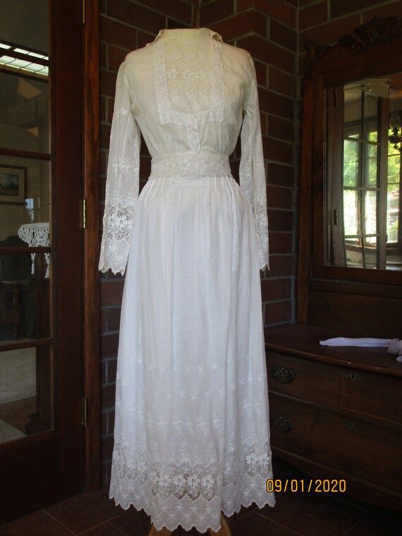 1910 delicate cotton eyelet lawn wedding dress