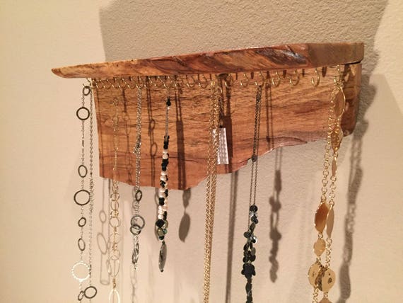 Rustic Wood Jewelry Display Holder With Shelf Jewelry Etsy