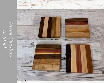 Rustic wood Coaster Set. Mixed Wood Drink Coasters. One set of 4 Coasters.