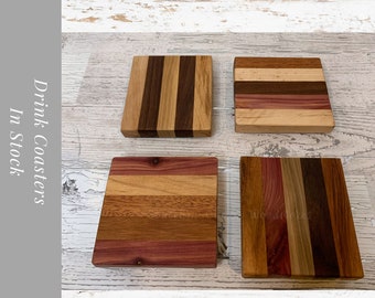 Rustic wood Coaster Set. Mixed Wood Drink Coasters. One set of 4 Coasters.