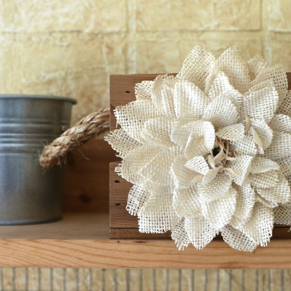 Small Rustic Crate with Burlap Flower//Rustic Planter//Country Flower Pot//Shabby Chic Planter//Small Wood Crate//