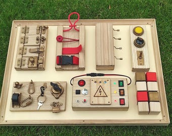 Modular Wooden Busy Board: Montessori Sensory Toy with Magnetic Detachable Parts