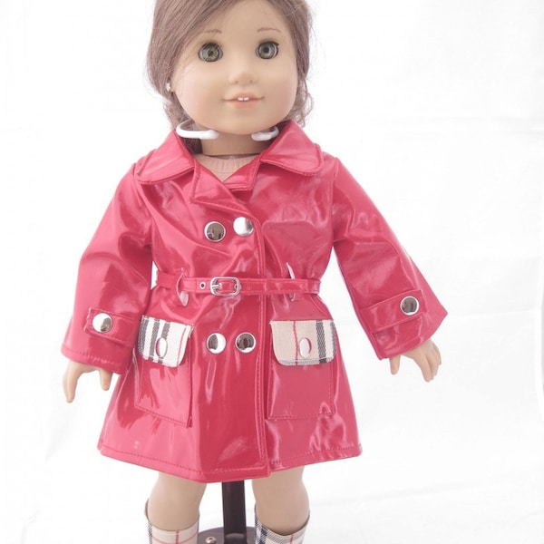 Red Designer Rain Coat and Matching Boots for 18 Inch Dolls