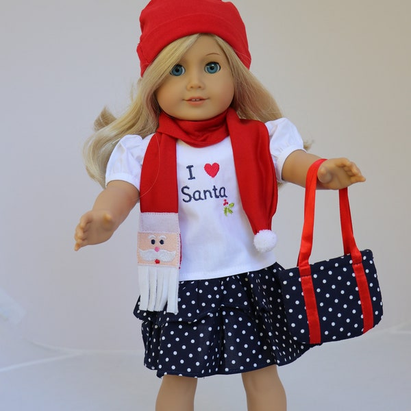 Five Piece Santa Ruffled Skirt Outfit for 18 Inch Dolls Including the American Girl Line