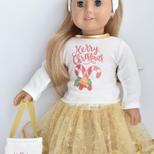Merry Christmas Gold Dress for American Girl Dolls and Most 18 Inch Dolls