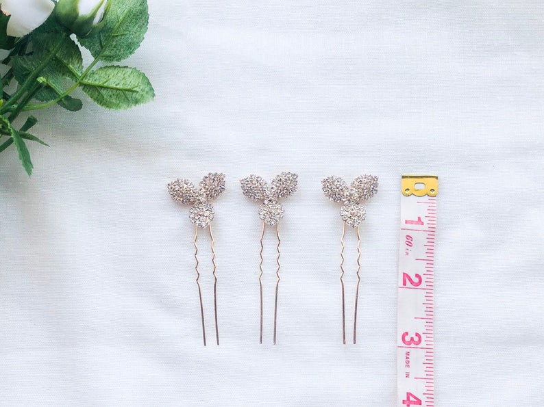 Rose Gold Flower Rhinestone Hair Pin Bridal Jewelry Art Deco Bride Clover Bridesmaid Special Occasion Wedding Crystal Accessory Pins Clip