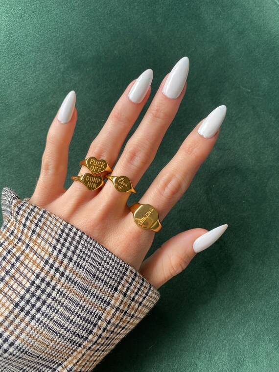 F*CK OFF, 18k gold ring, statement, swear, waterproof, break up, signet, edgy, sassy, girly, breakup, waterproof jewelry, stainless steel