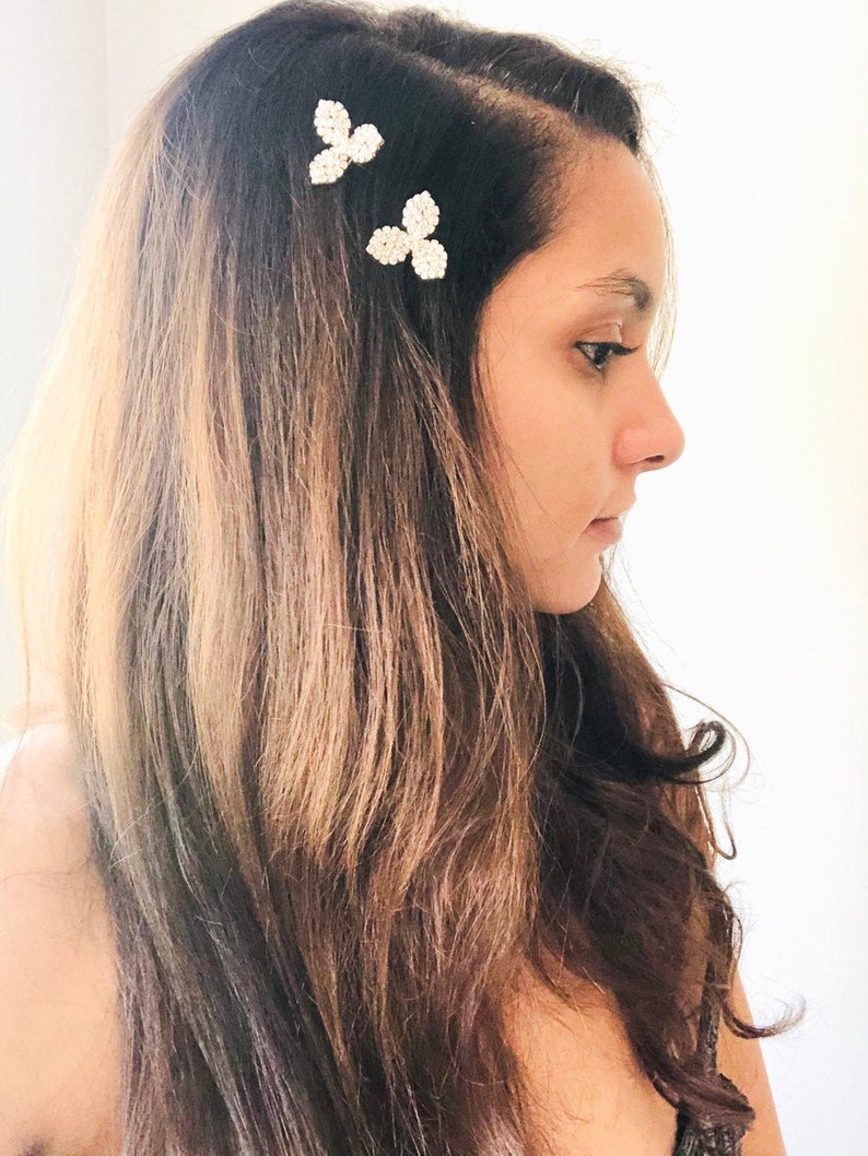 Rose Gold Flower Rhinestone Hair Pin Bridal Jewelry Art Deco Bride Clover Bridesmaid Special Occasion Wedding Crystal Accessory Pins Clip