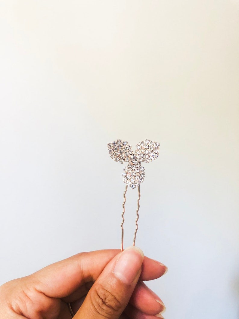 Rose Gold Flower Rhinestone Hair Pin Bridal Jewelry Art Deco Bride Clover Bridesmaid Special Occasion Wedding Crystal Accessory Pins Clip