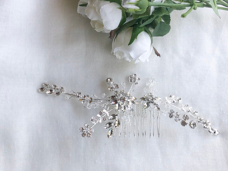 Silver Floral Rhinestone Crystal Art Deco Hair Comb Accessory Pins Wedding Bridal Party Bride Bridesmaids Hair Acceasories Gift Bobby Pins