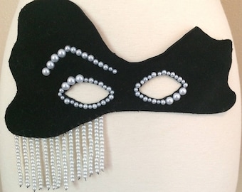 Black Leather Mask With Pearls